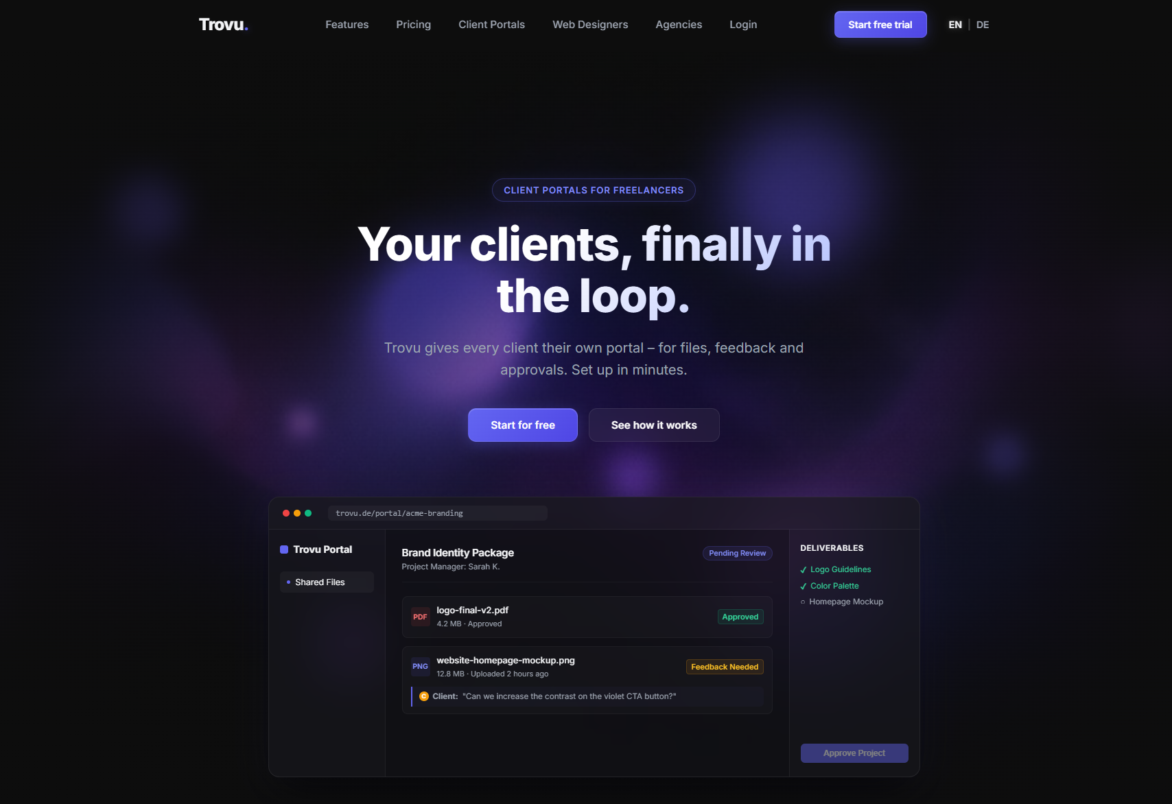Trovu — Kundenportale für Freelancer & Agenturen